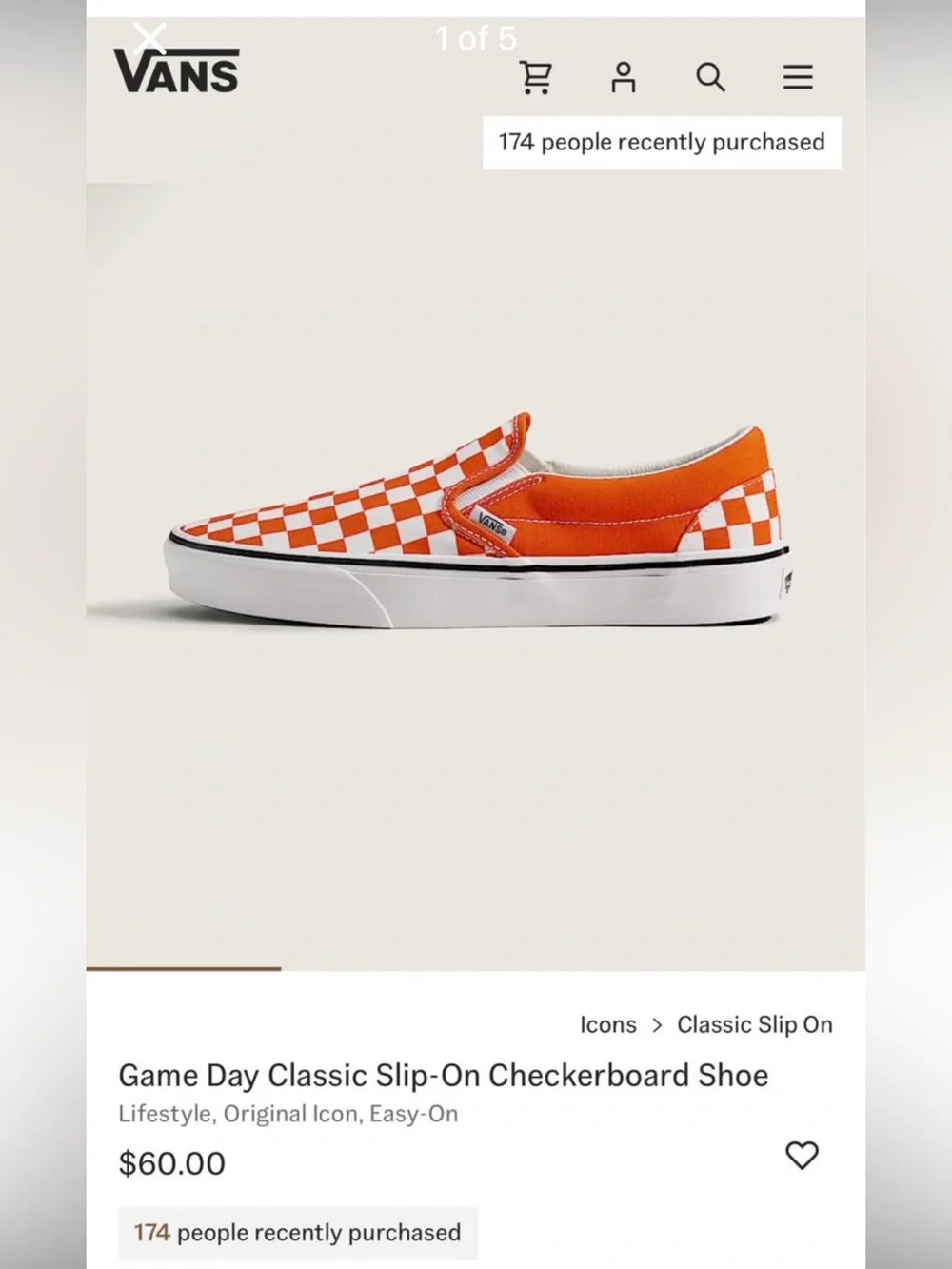 Orange and white checkerboard slip on vans